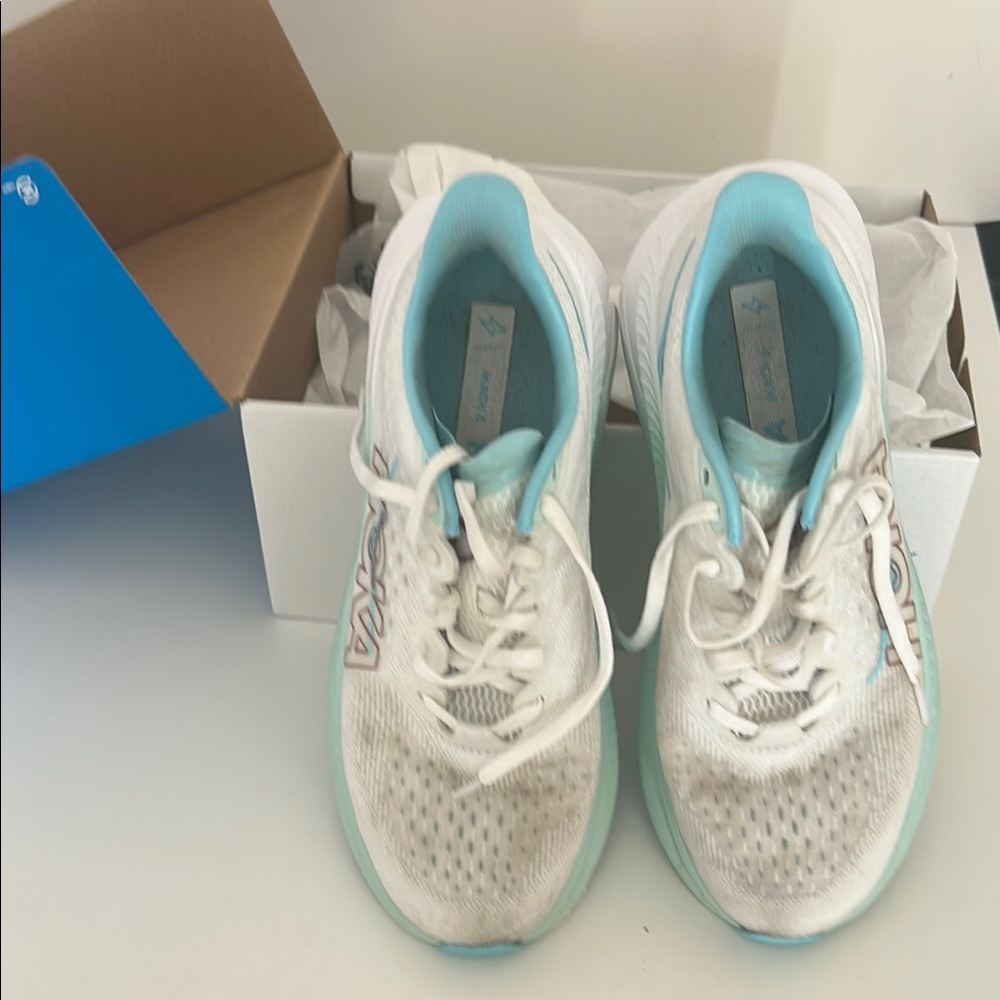Hoka White Blue Athletic Shoes Lightweight Breathable Design